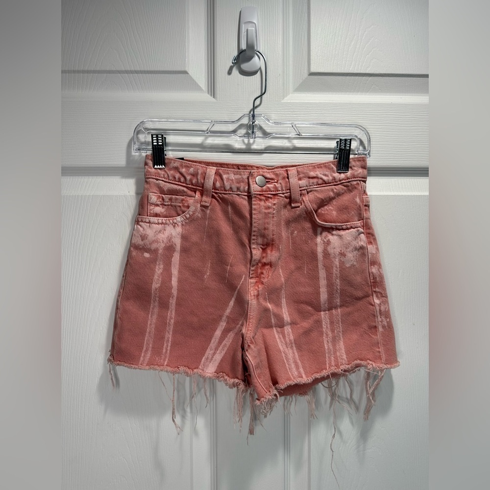 J Brand Women’s Jules High Rise Short Raw Cut Rigid Denim Pink Painted Portal 24